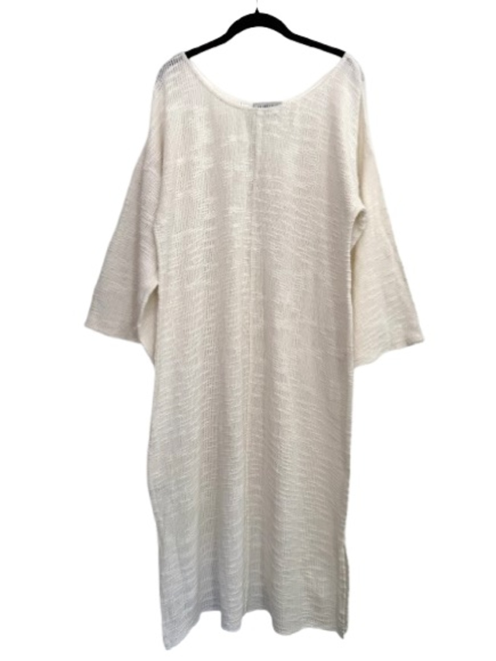 Maurie + Eve White Knit Wide Sleeve Coverup Midi Dress Side Slits Coastal Boho